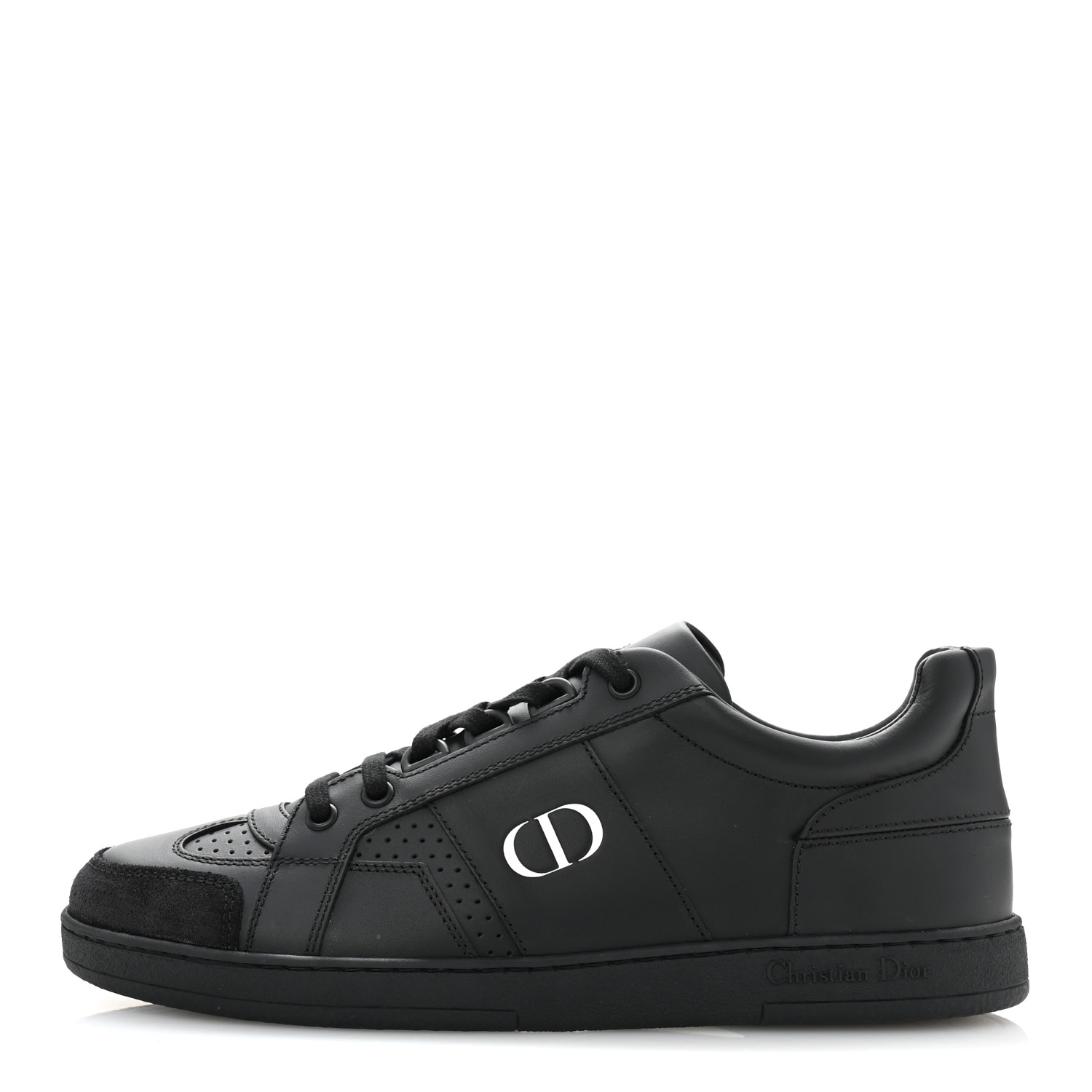 CHRISTIAN DIOR Calfskin Suede Logo Sneakers 37 Black 1707086