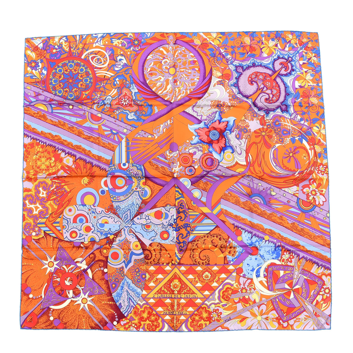 HERMES Silk L'ivresse de L'infini Scarf 90 Capucine Violet