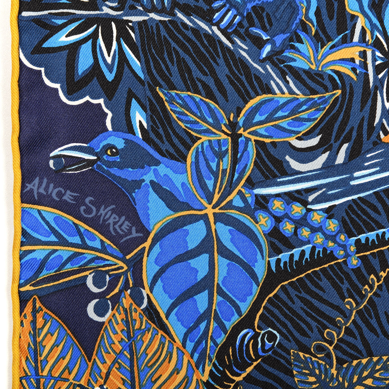 HERMES Silk Wild Singapore Scarf 90 Bleu Roy Gold Marine