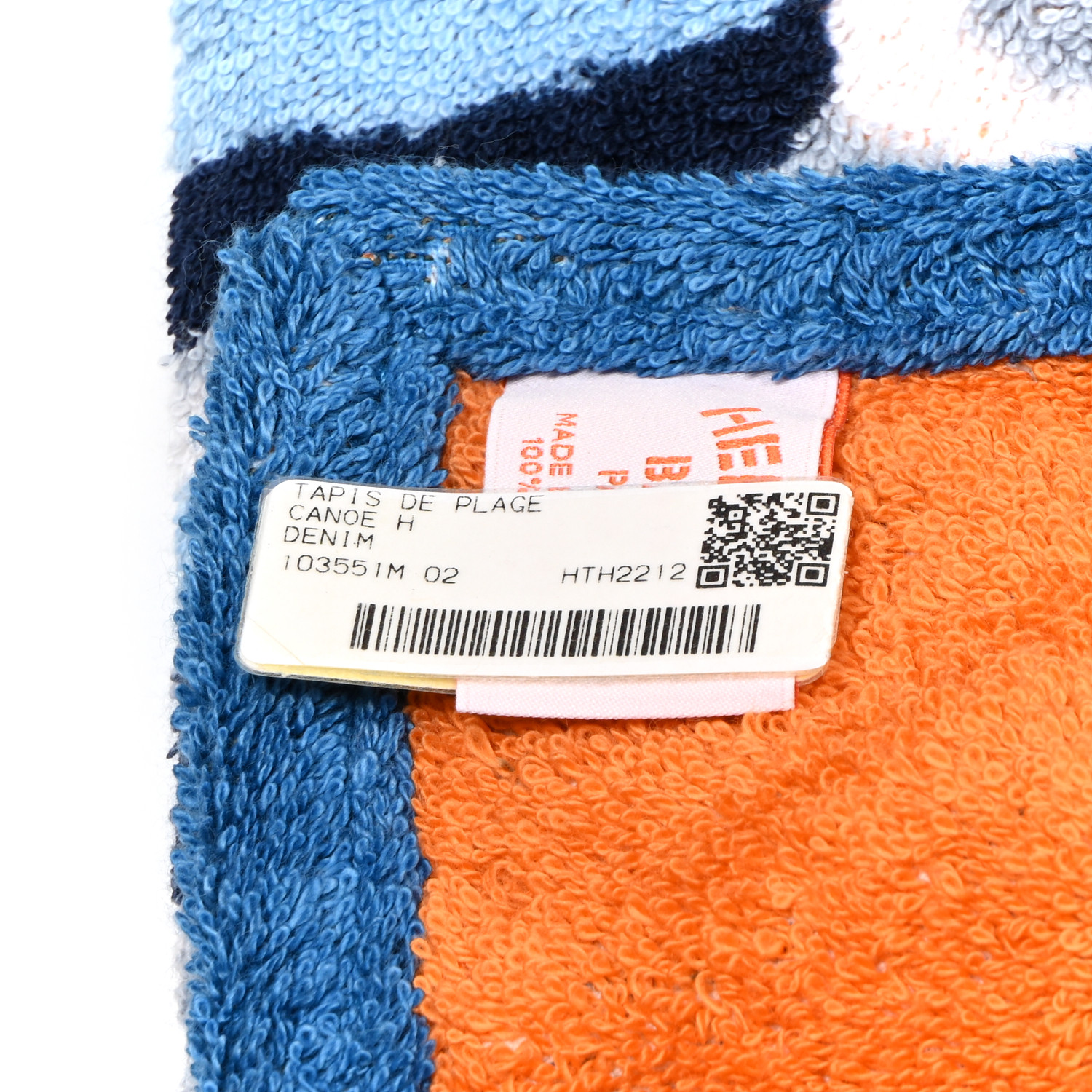 HERMES Cotton Terry Canoe H Beach Towel Denim 1485891