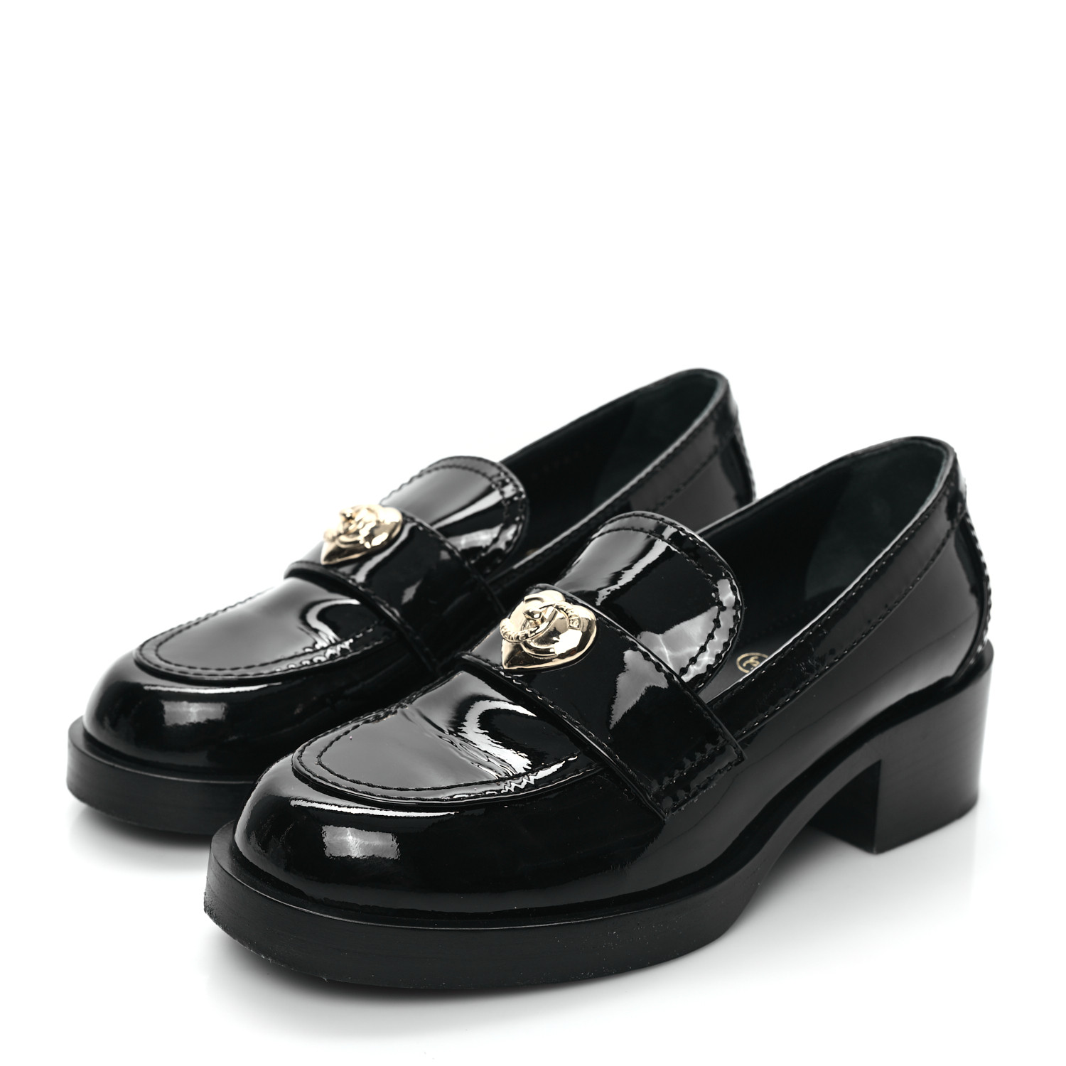 CHANEL Patent CC Heart Loafers 36 Black 1495662 | FASHIONPHILE
