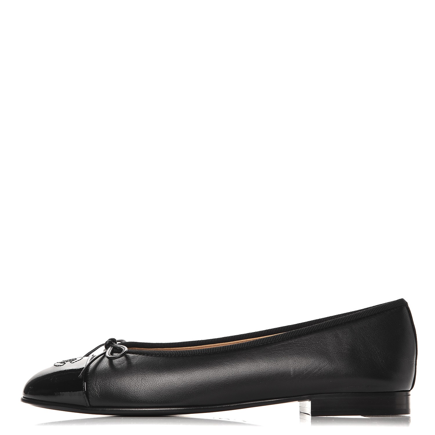 CHANEL Lambskin Patent Cap Toe Ballerina Flats 39.5 Black