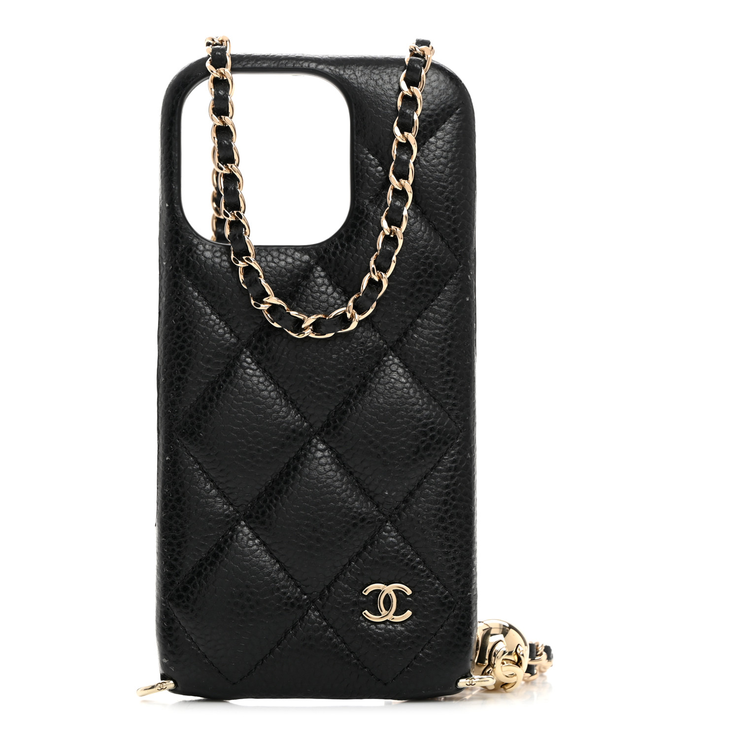 [CHANEL]★iPhone 16 Pro Phone Case★Caviar leather CHANEL Caviar Quilted iPhone 16 Pro Case With Chain Black