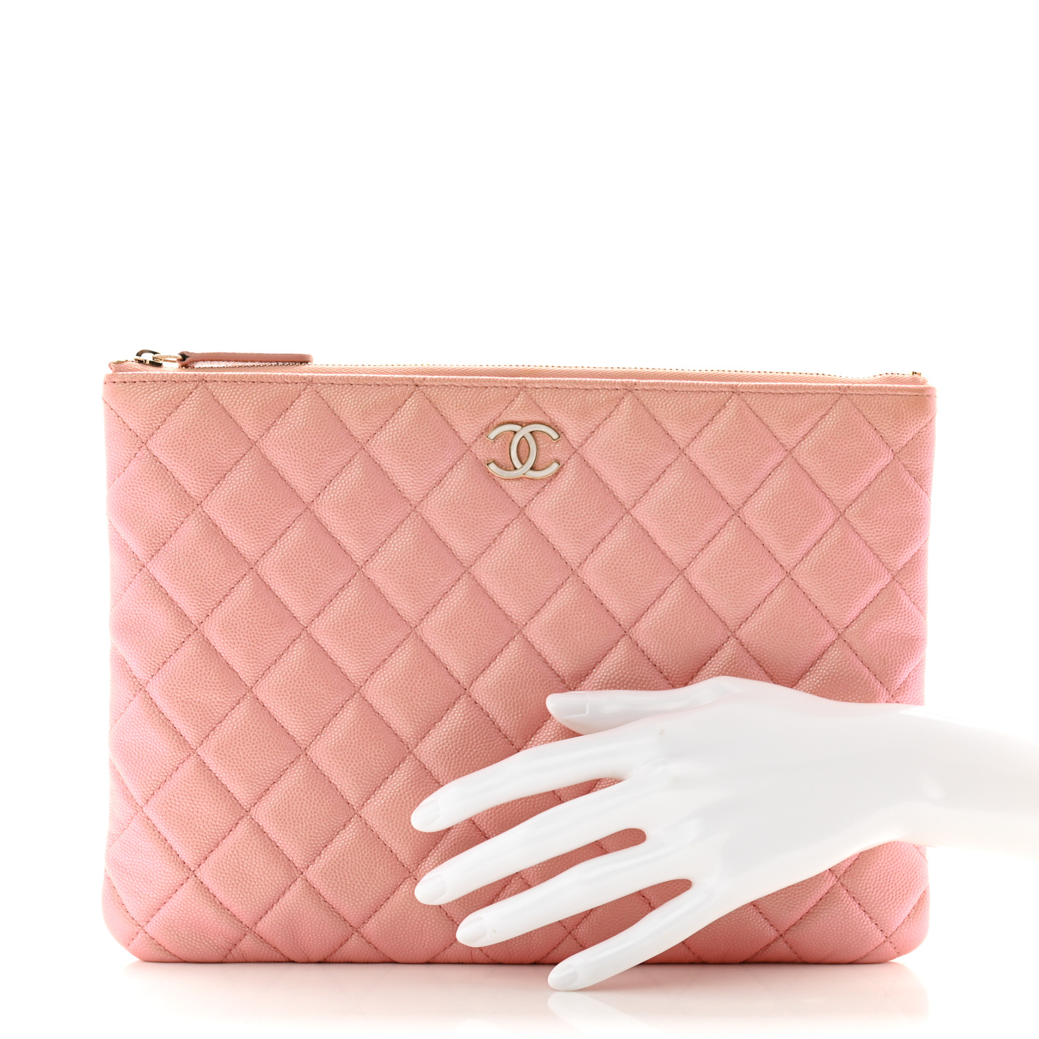 CHANEL Iridescent Caviar Quilted Medium Cosmetic Case Rose Pink 2