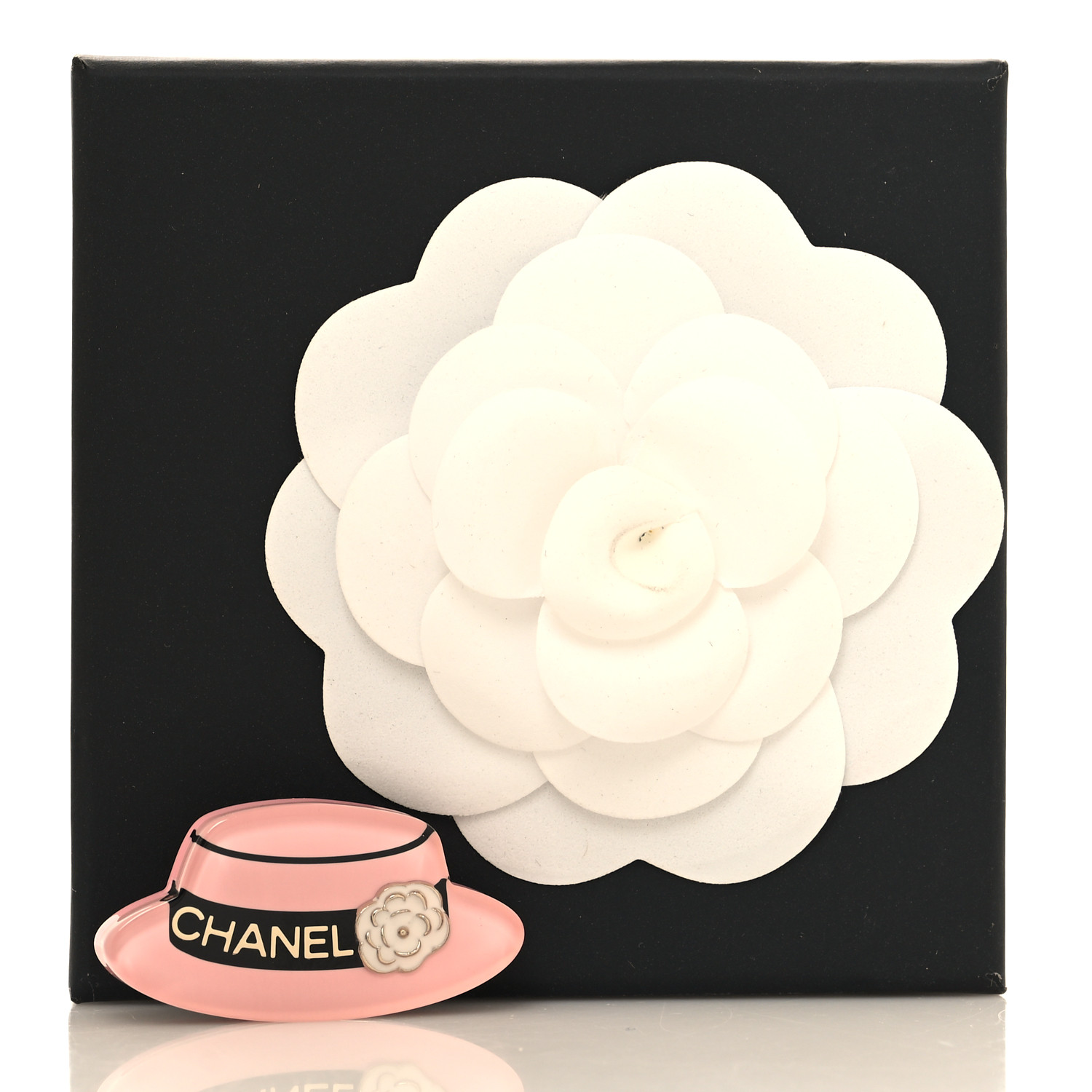 CHANEL Resin Icon Manga Hat Brooch Pink White Gold 1630607