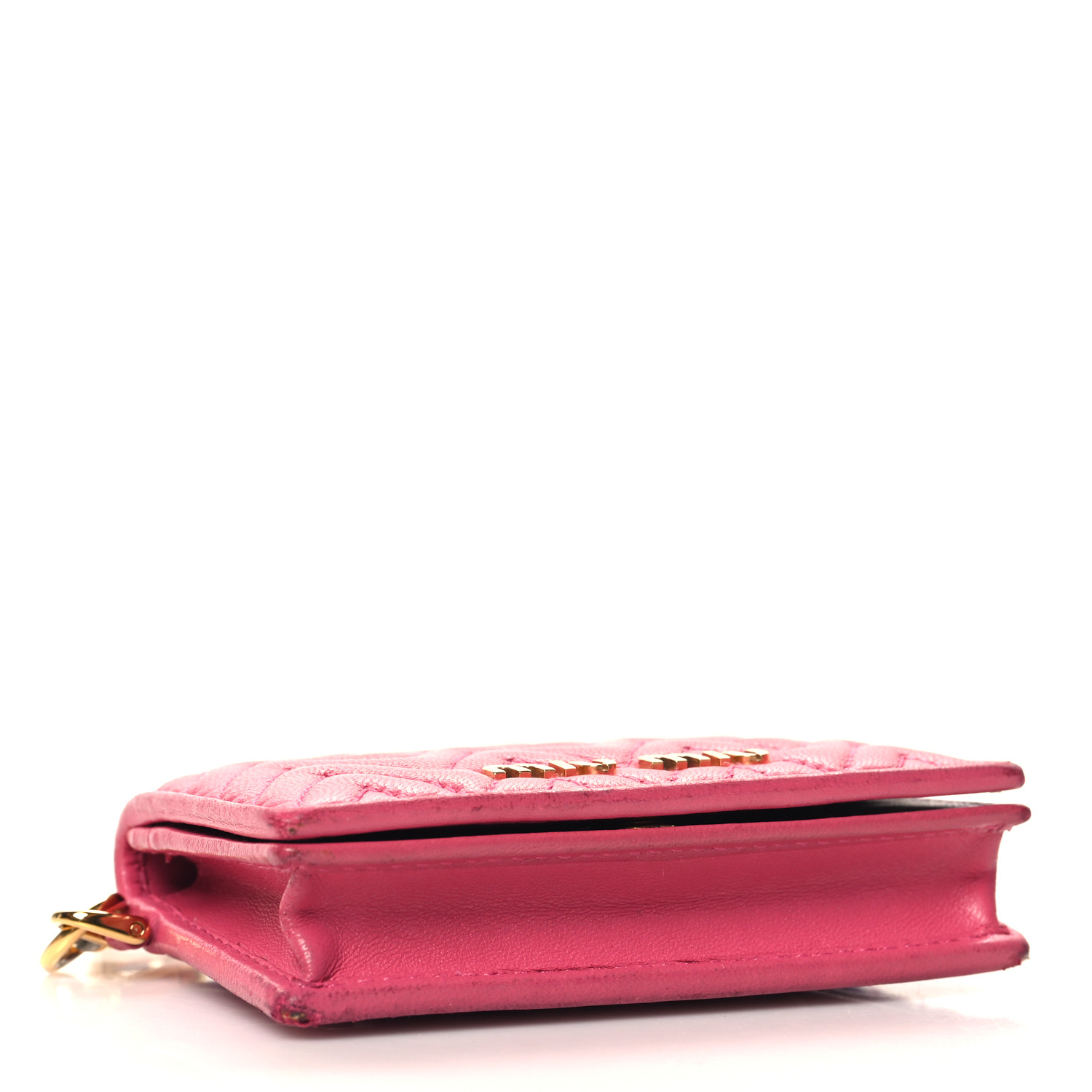 miyu＊② MIU MIU Nappa Impunture Flap Card Holder Key Ring Magenta