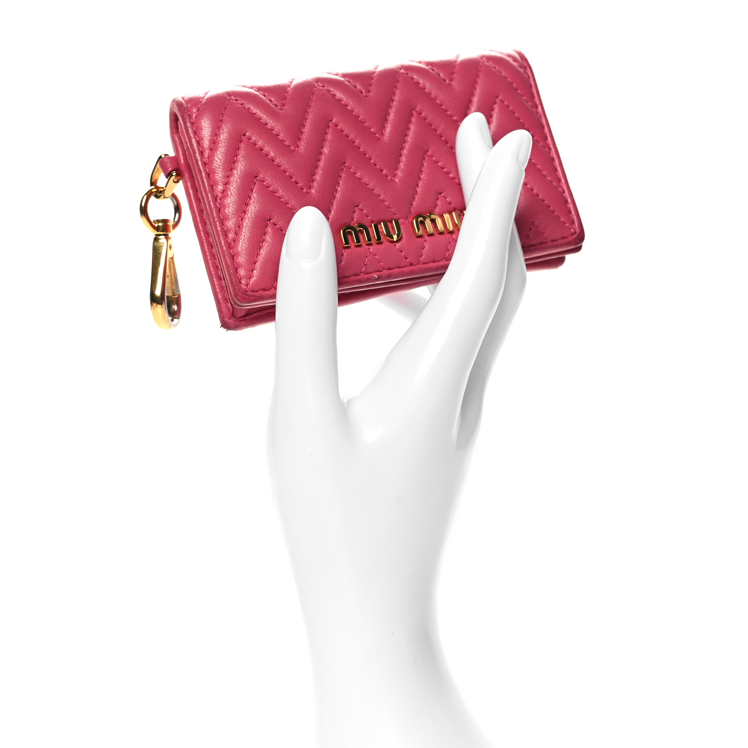 miyu＊② MIU MIU Nappa Impunture Flap Card Holder Key Ring Magenta