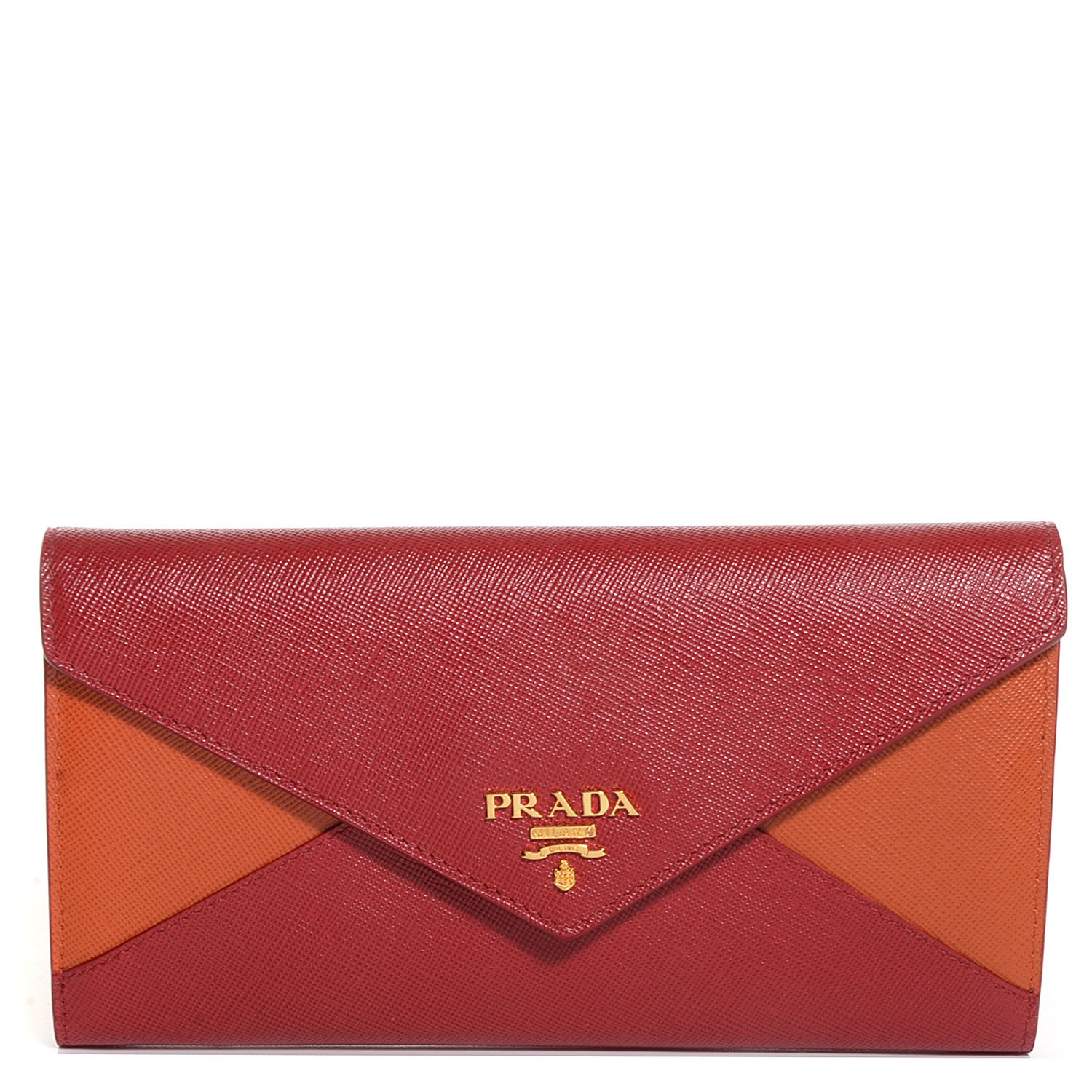 PRADA Saffiano Bi-Color Envelope Wallet Fuoco Papaya 97531