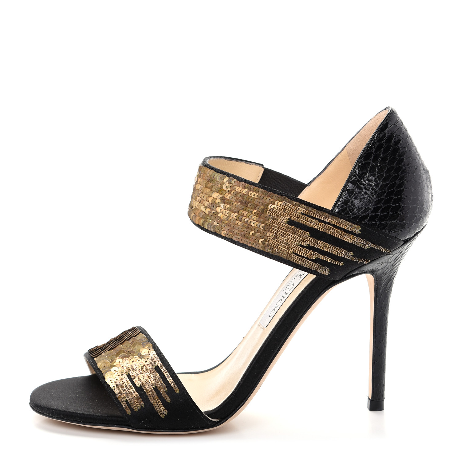 JIMMY CHOO ブラック　ゴールド JIMMY CHOO Sequins Elaphe Degrade Tallow Ankle Heels 38.5