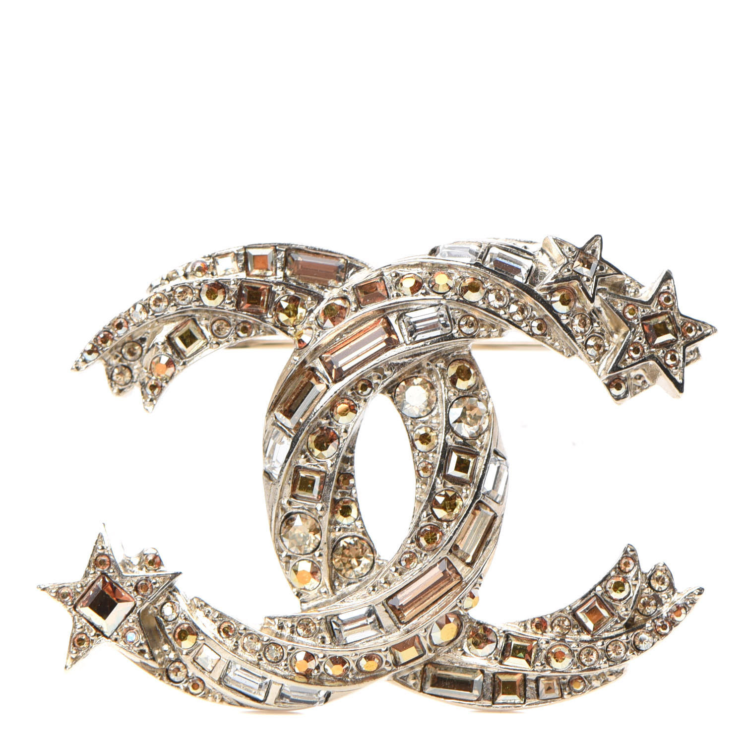 CHANEL Crystal Starfall CC Brooch Gold 704435 | FASHIONPHILE