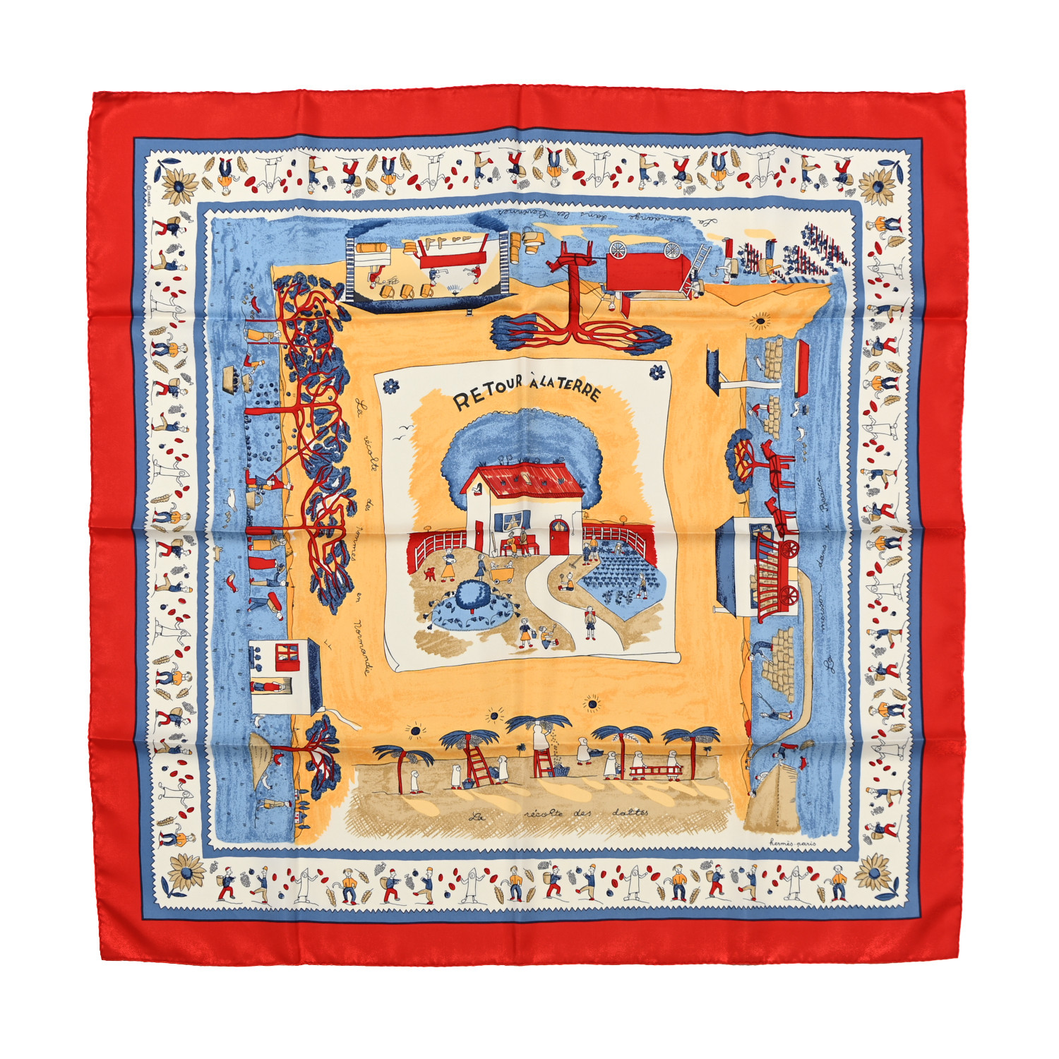 エルメス HERMES スカーフ カレ90「RETOUR A LA TERRE」 HERMES Silk Retour A La Terre Scarf 90 1437661 | FASHIONPHILE