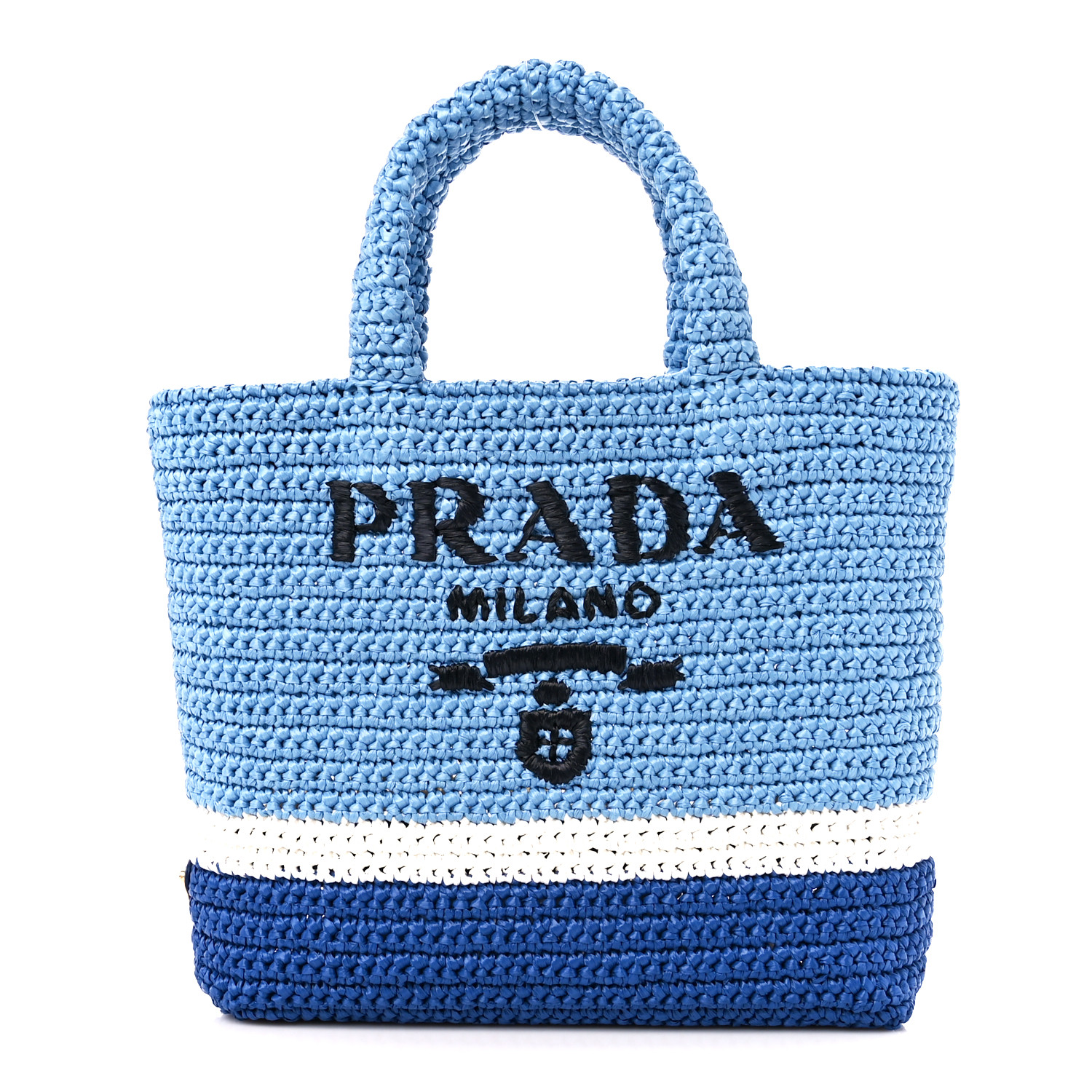 トートバッグ Prada Sky blue/caramel crochet tote bag with logo Prada Sky blue/caramel crochet tote bag with logo | TheDoubleF