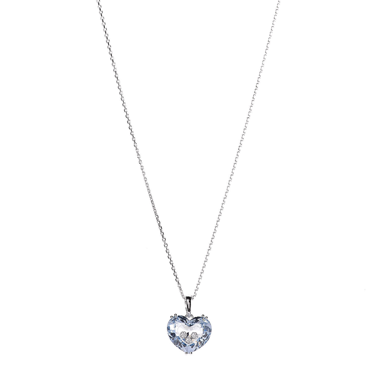 CHOPARD 18K White Gold Blue Topaz 3 Diamonds So Happy Heart