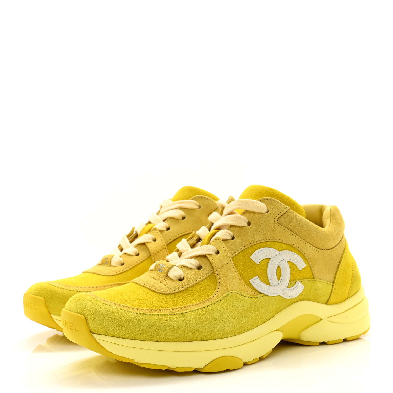 suuuuchan★ CHANEL Suede Calfskin CC Sneakers 38 Yellow 1429781