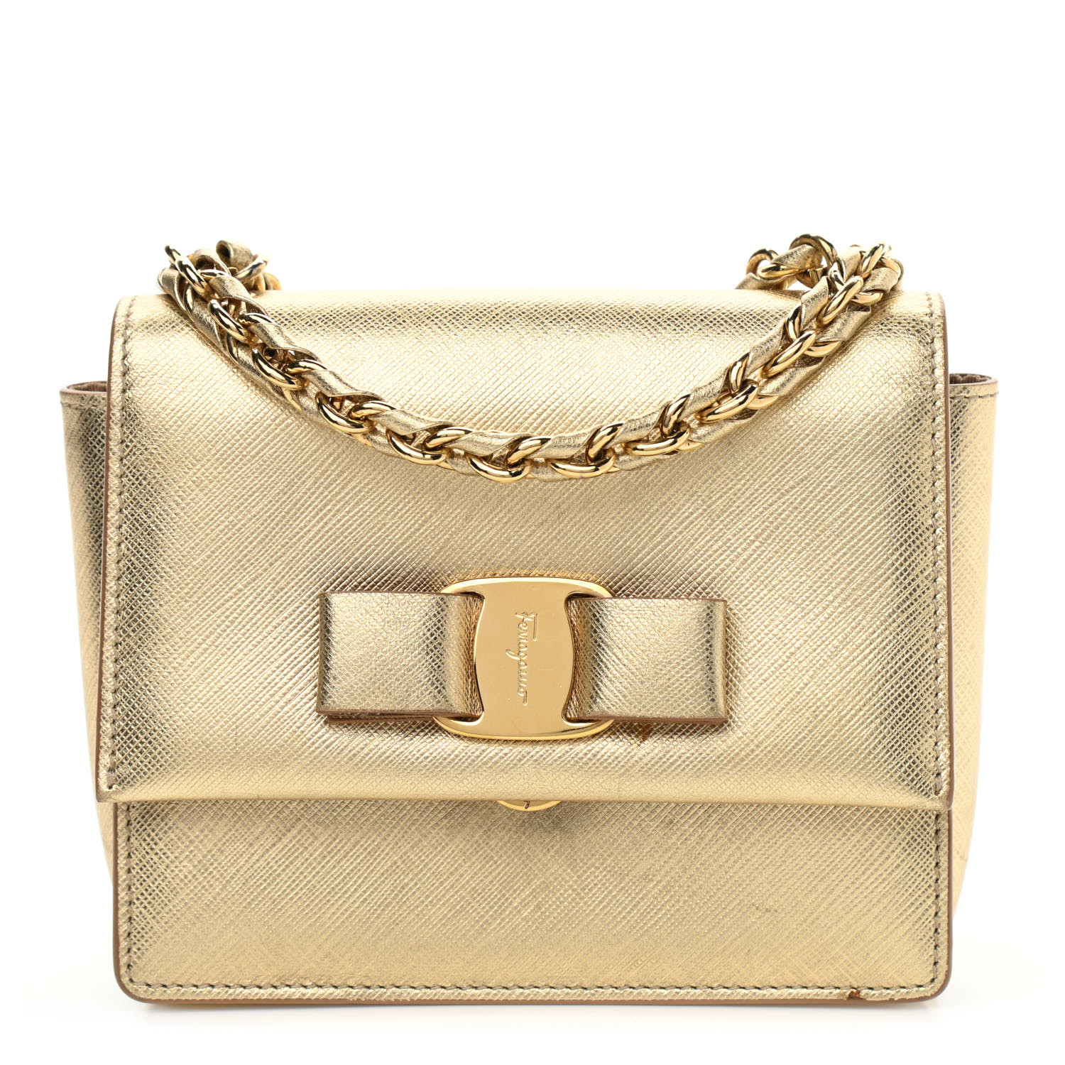 SALVATORE FERRAGAMO Hammered Calfskin Mini Vara Bow