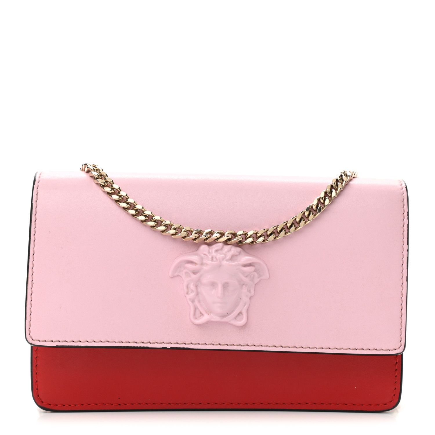 VERSACE Calfskin La Medusa Chain Crossbody Phone Pouch Pink