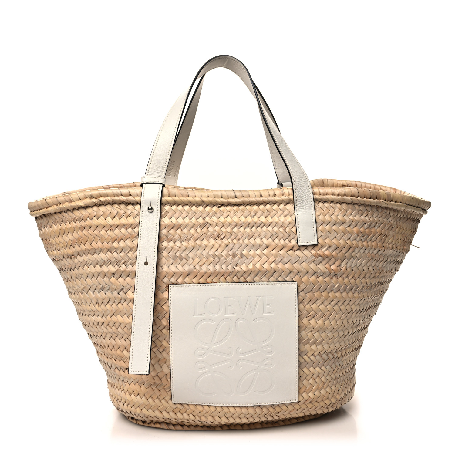 LOEWE Raffia Large Basket Tote Bag White FASHIONPHILE