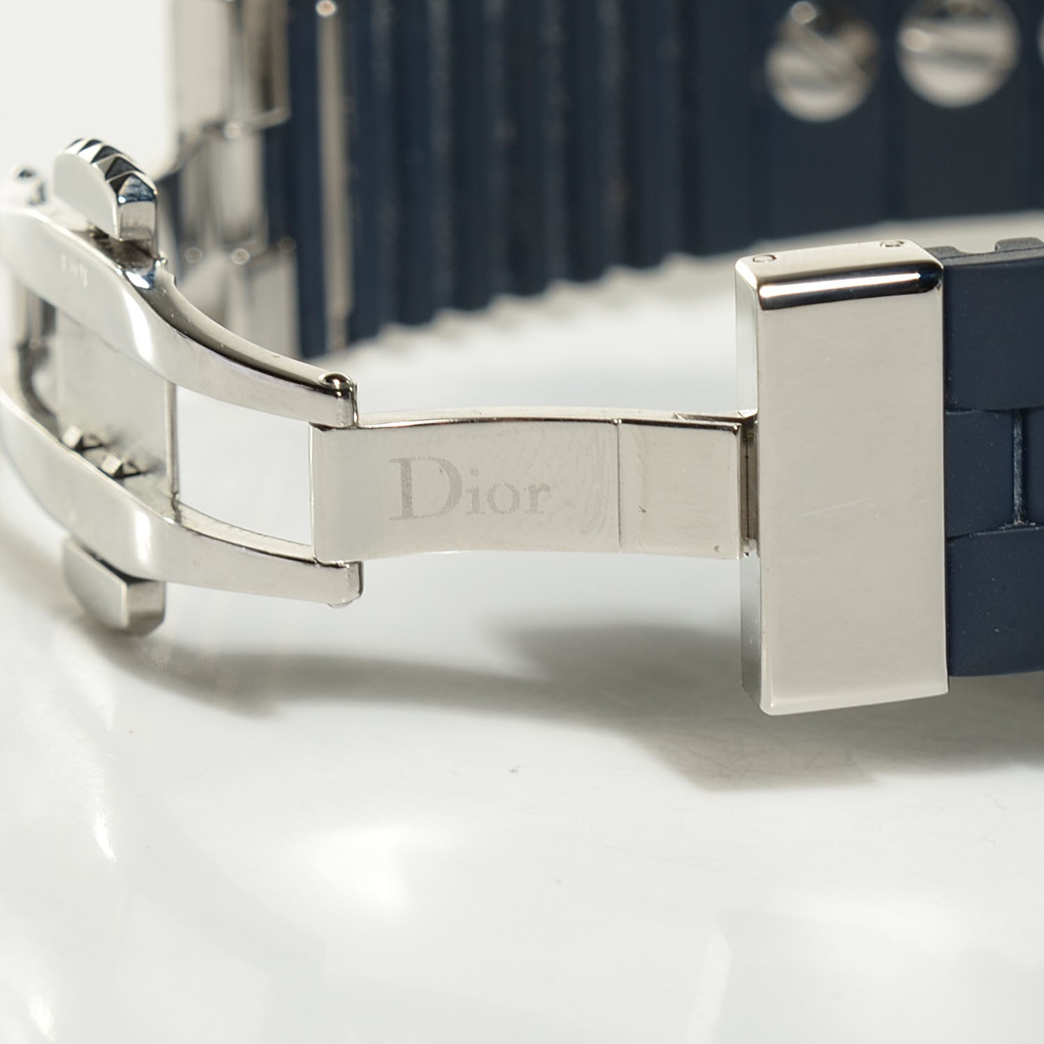 CHRISTIAN DIOR Stainless Steel Rubber Diamond Blue Sapphire