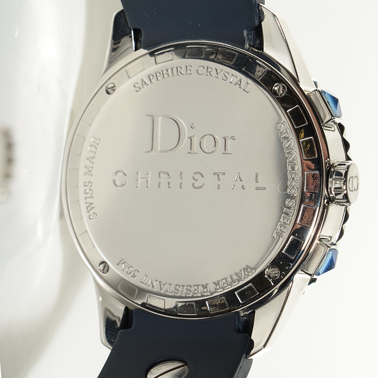 Christian Dior ネイビー シルバー 時計 CHRISTIAN DIOR Stainless Steel Rubber Diamond Blue Sapphire