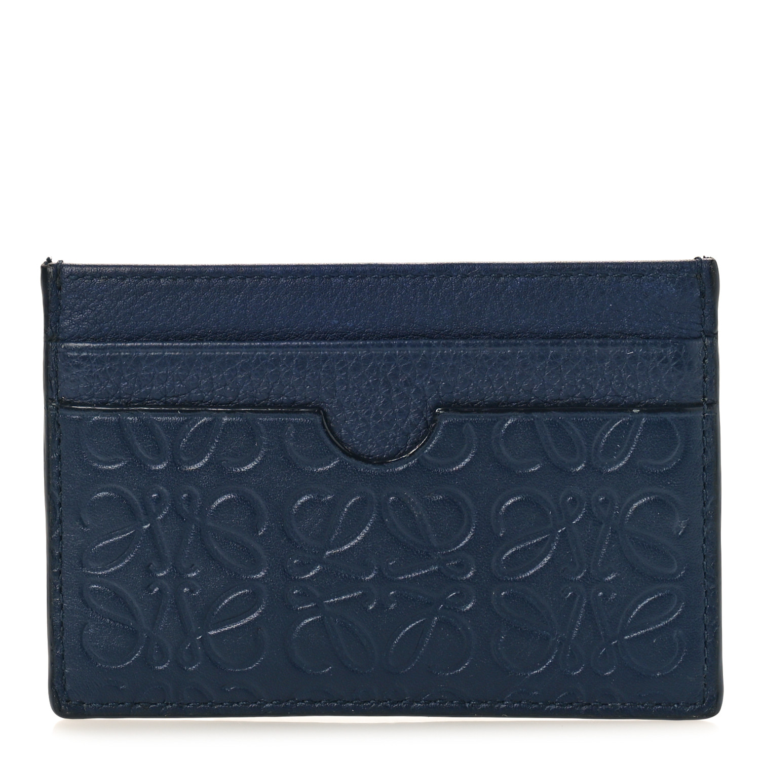 LOEWE Calfskin Embossed Anagram Cardholder Navy Blue 1411081