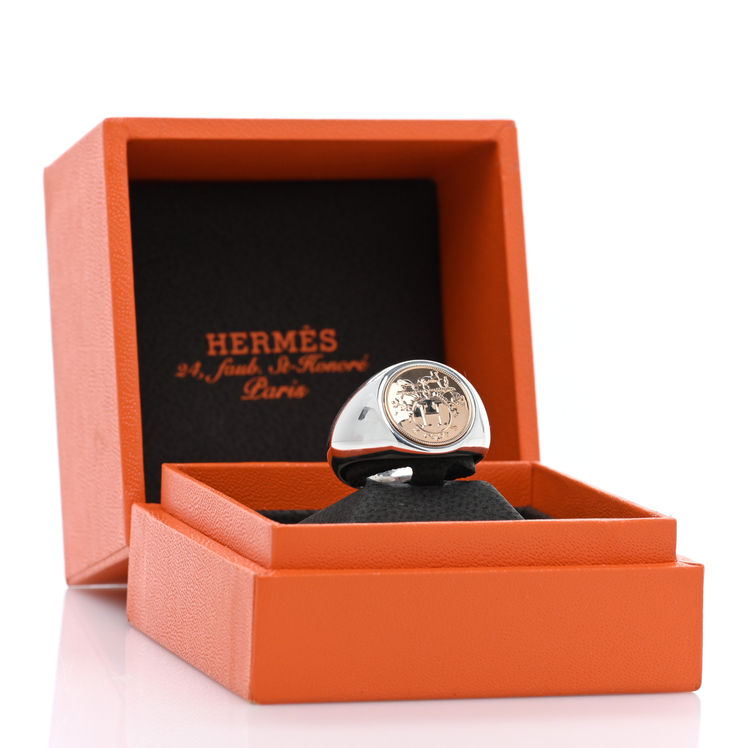 HERMES Sterling Silver 18K Rose Gold PM Ex-Libris Signet