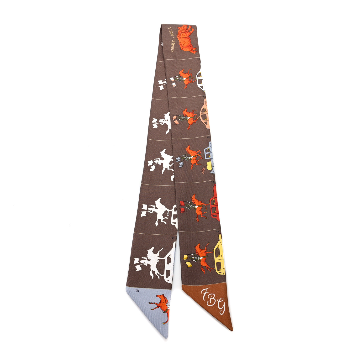 エルメス Twilly Hermes Parade (Marron / Gris / Orange) Hermès - Twilly Hermes Parade - Marron / Gris / Orange Silk
