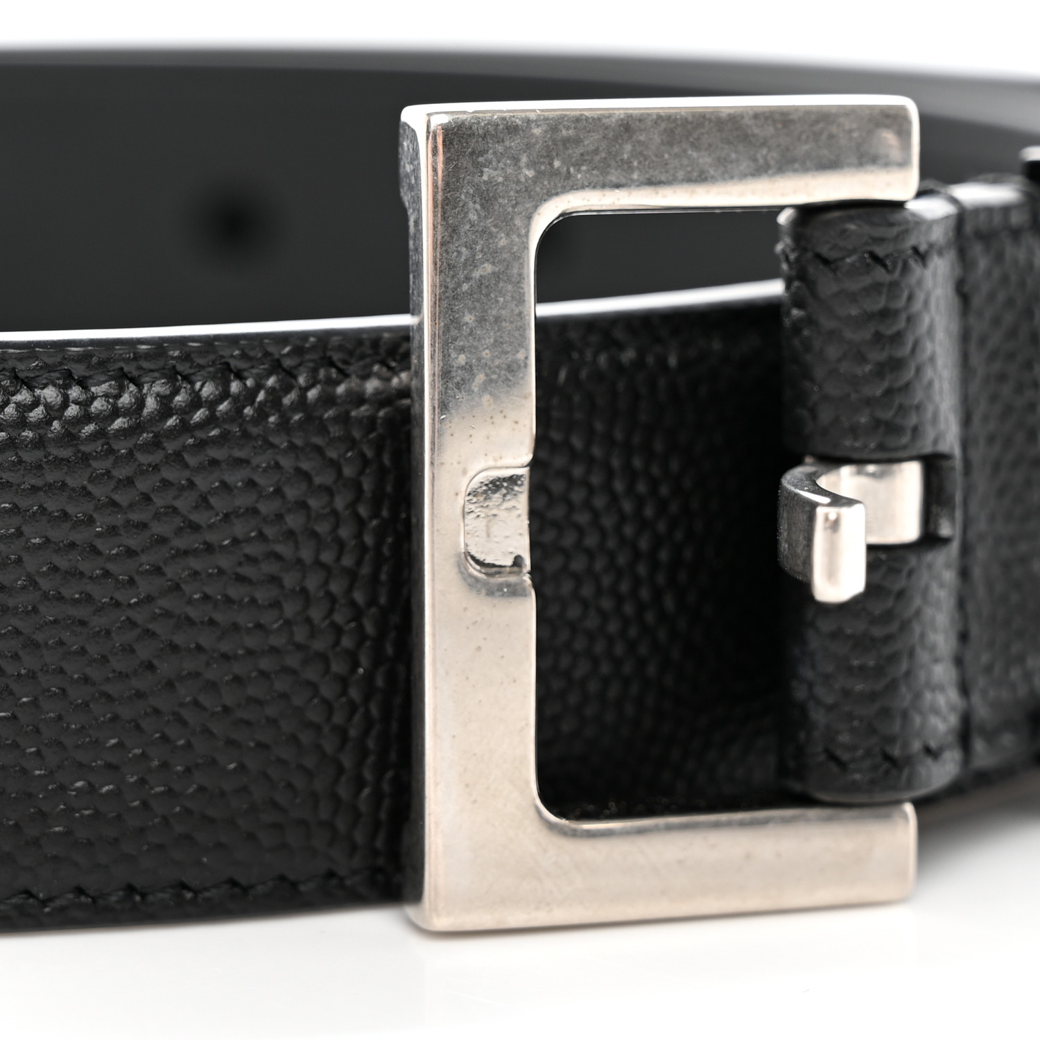 SAINT LAURENT Smooth Calfskin Monogram Square Buckle Belt 75