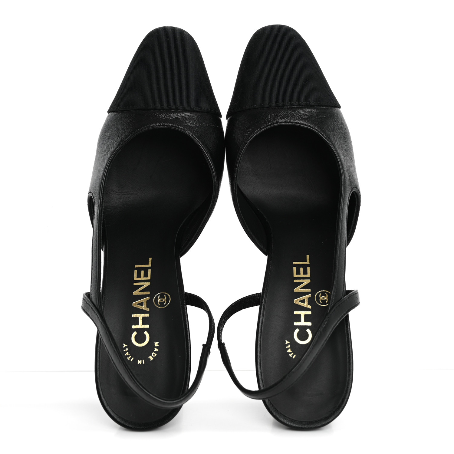 CHANEL Lambskin Grosgrain Cap Toe CC Slingback Pumps 36