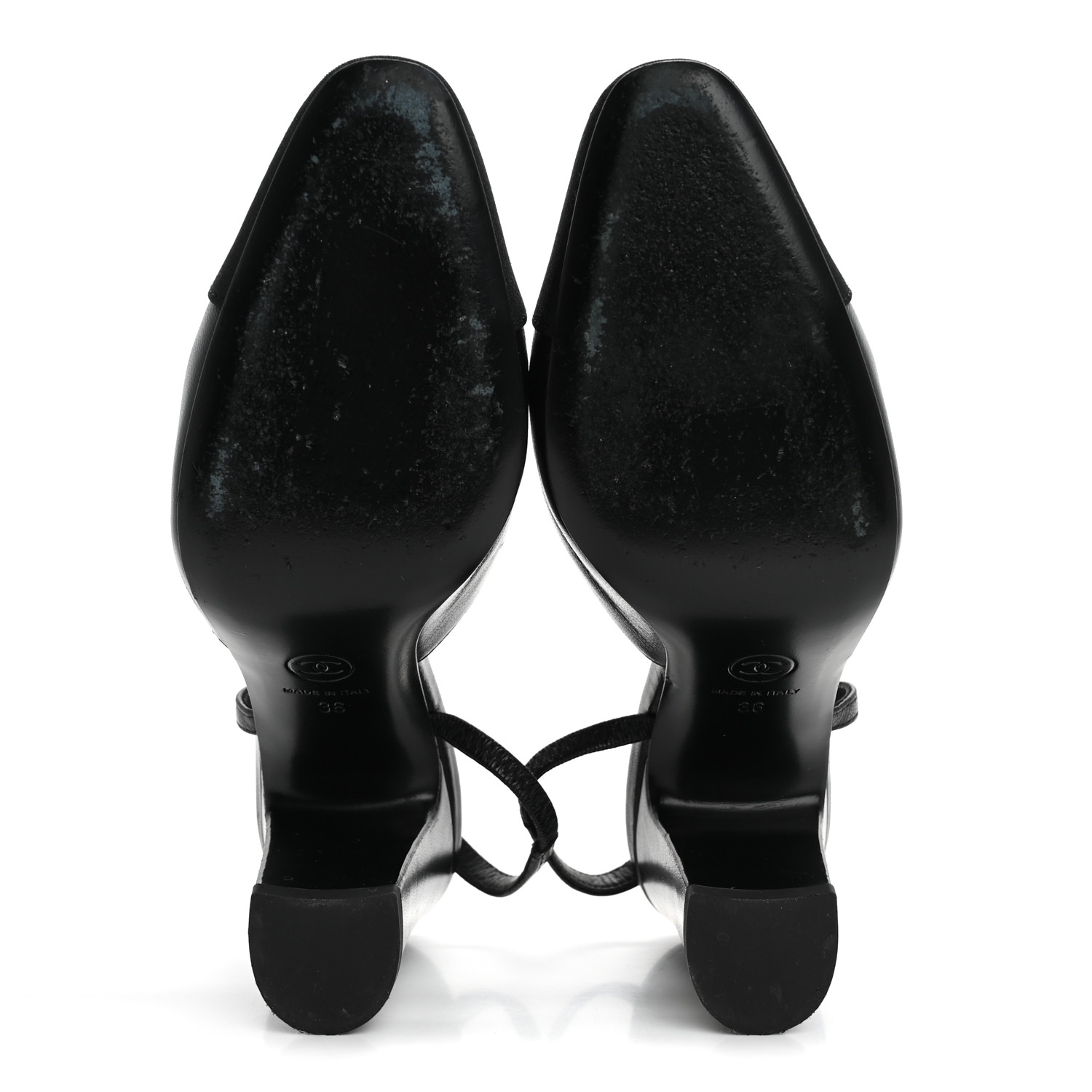 CHANEL 黒 レザー ミュール CHANEL Lambskin Grosgrain Cap Toe CC Slingback Pumps 36