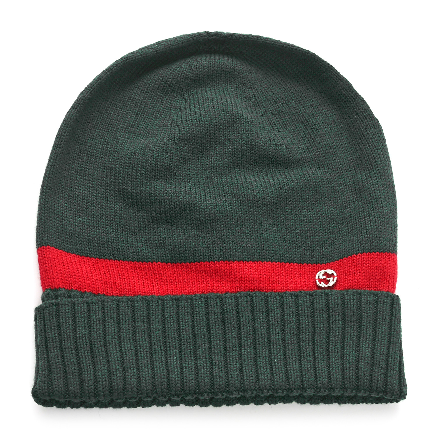 GUCCI Wool Tricot Knit New Port Beanie Hat M Green Red