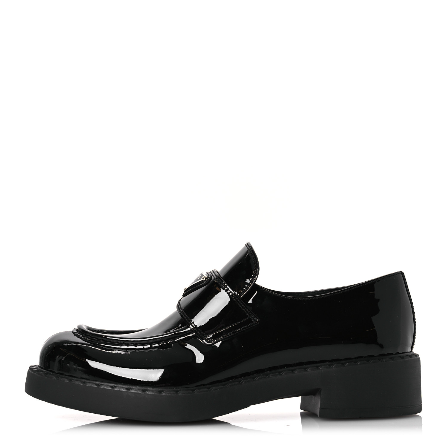 PRADA Vernice Triangle 50mm Loafers 41 Black 1645722