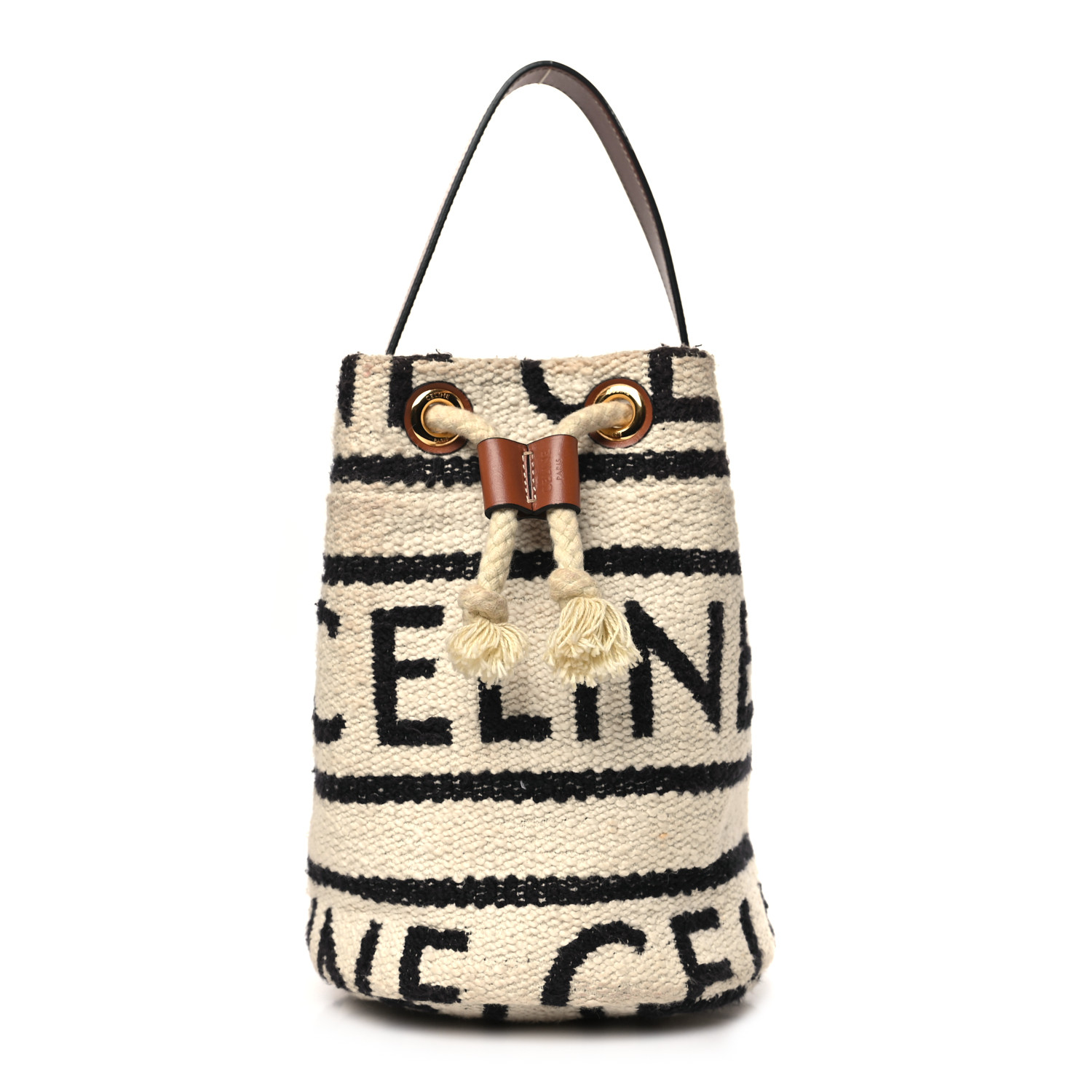 CELINE All Over Textile Calfskin Striped Teen Drawstring Bag