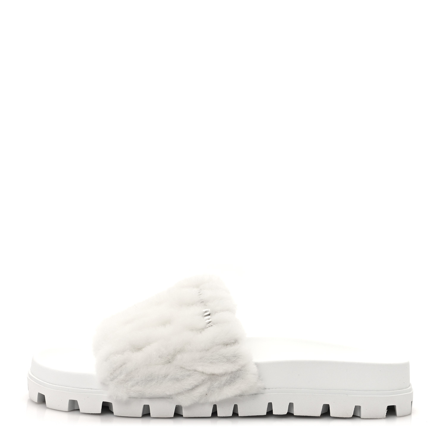 MIU MIU Shearling Matelasse Logo Slide Sandals 40 White