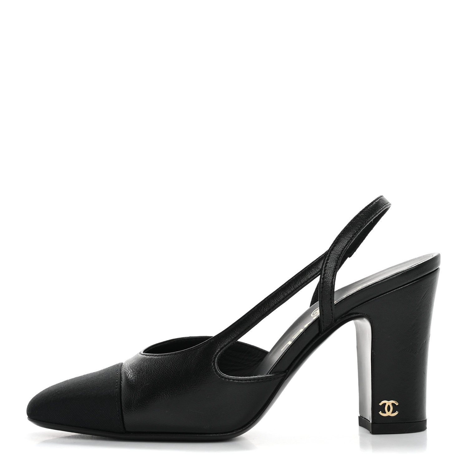 CHANEL Lambskin Grosgrain Cap Toe CC Slingback Pumps 36