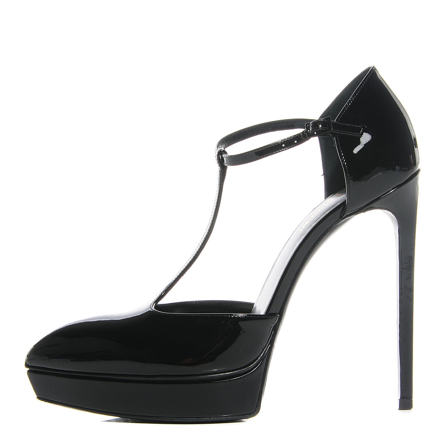 SAINT LAURENT Patent Janis 130 Platform T-Strap Pumps 40 Black ...
