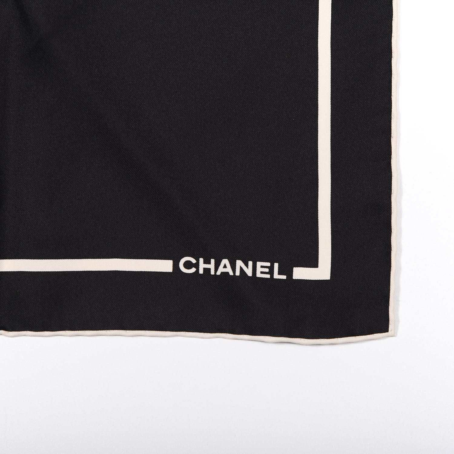 CHANEL Silk CC Logo Stripe Scarf Black White 609326