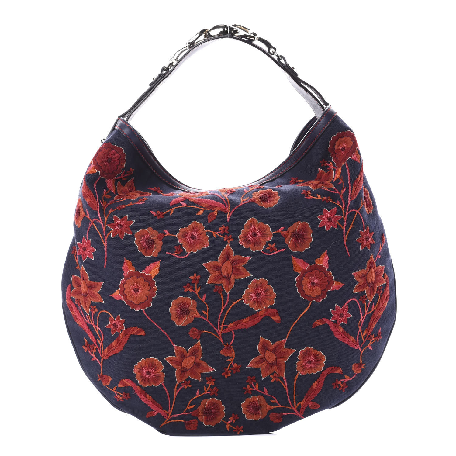 GUCCI Canvas Embroidered Wave Hobo Blue Red 609176
