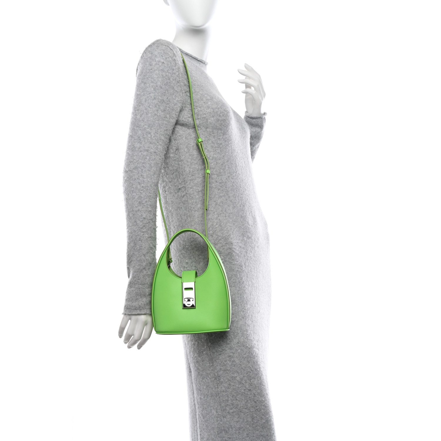 SALVATORE FERRAGAMO Soft Calfskin Mini Gancini Hobo Lime 2