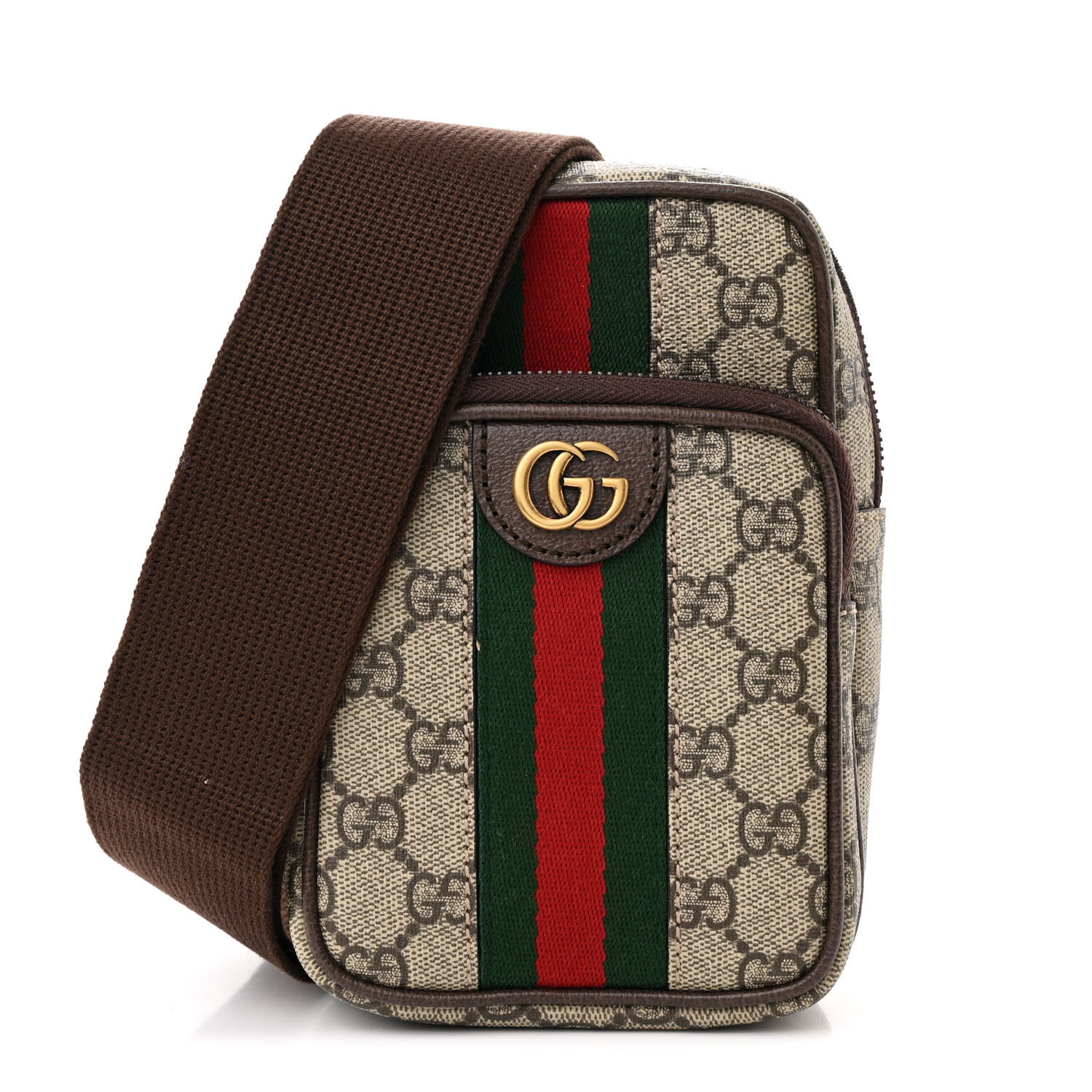 GUCCI GG Supreme Monogram Web Mini Ophidia Messenger Brown