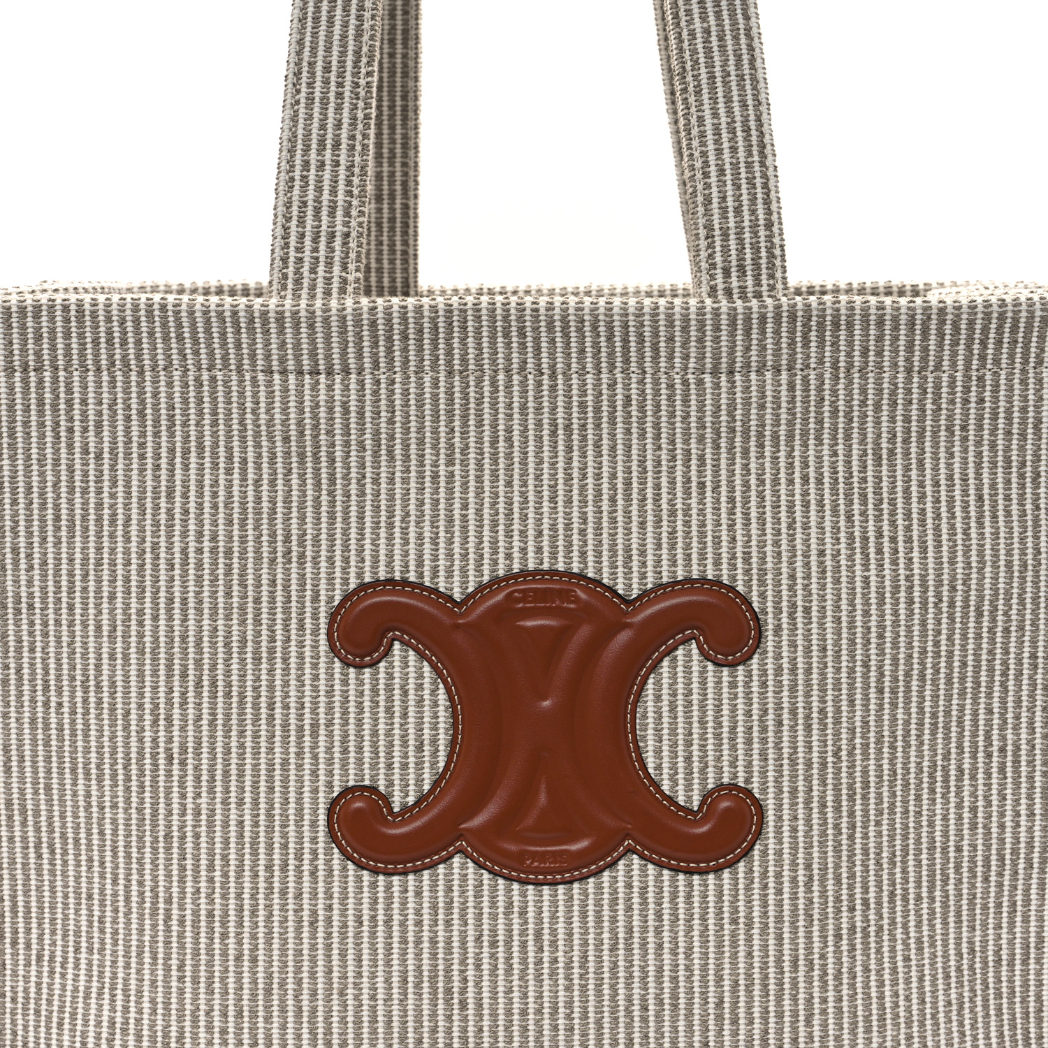 CELINE Canvas Calfskin Striped Triomphe Large Cabas Beige