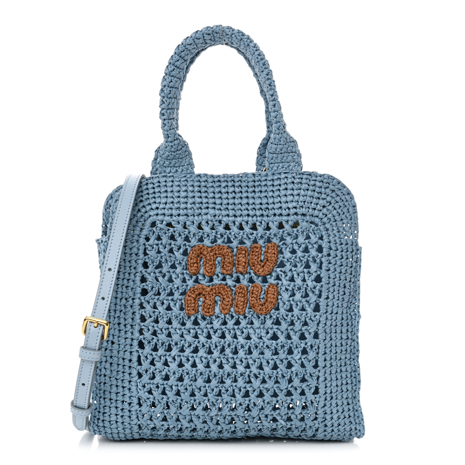 関税・送料込 MIU MIU Light blue crochet バッグ Miu Miu Wander Crochet Tote Bag in Blue | Lyst