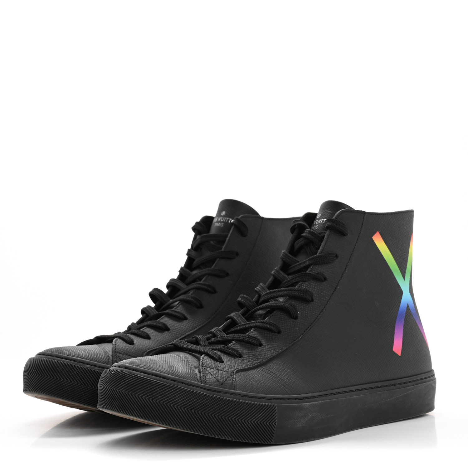 ♡Loooove LOUIS VUITTON Calfskin LV Tattoo Sneaker Boots 8 Black