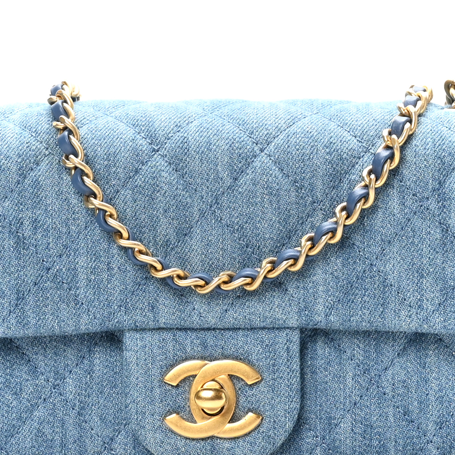 CHANEL Denim Quilted Mini Pearl Crush Rectangular Flap Blue