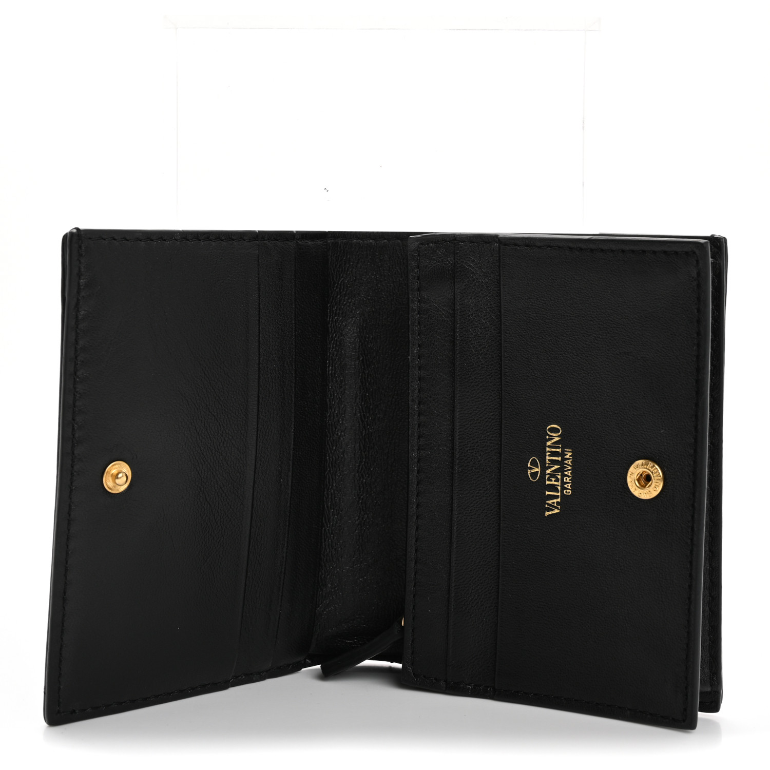 VALENTINO GARAVANI Nappa Roman Stud Small Flap Wallet Black