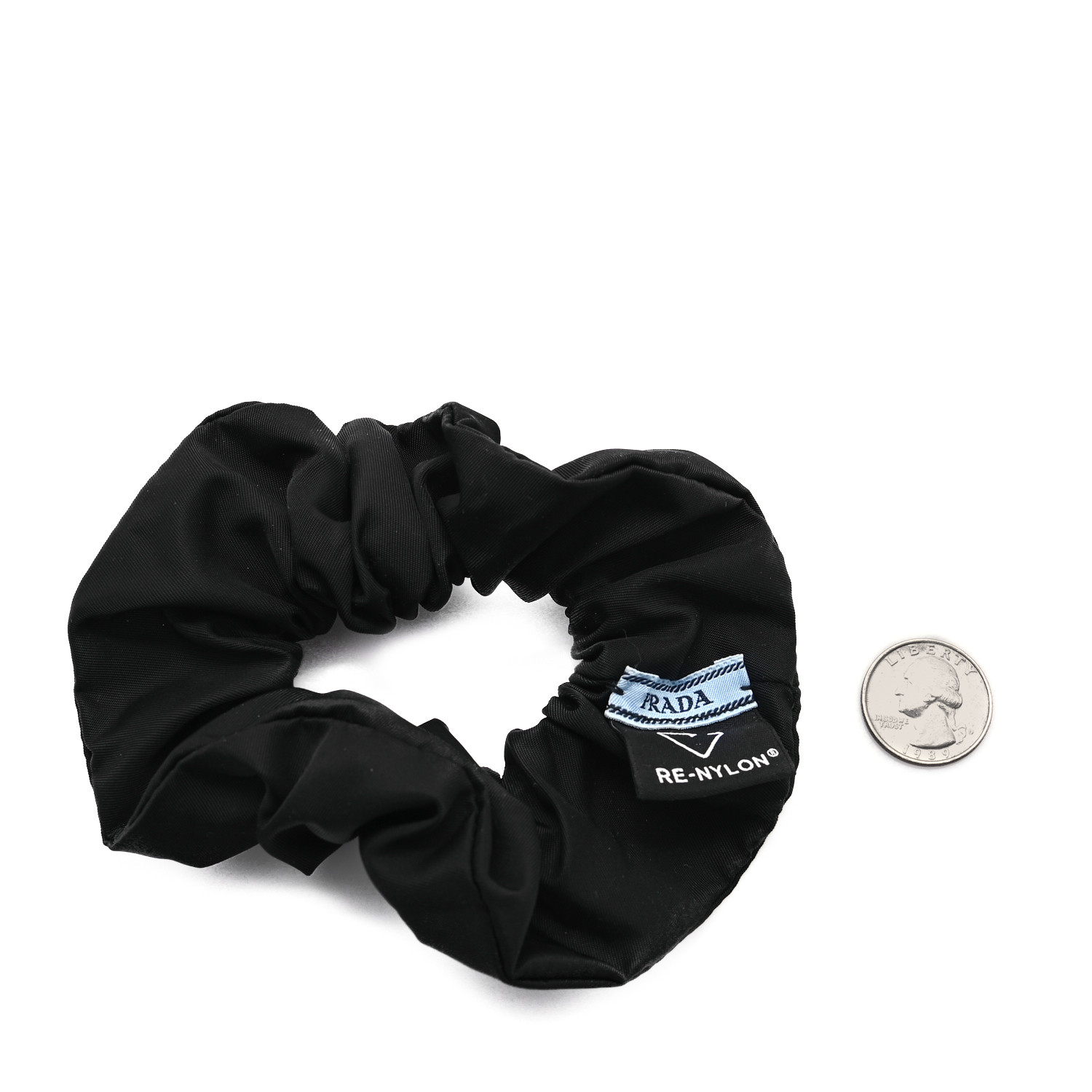 PRADA Re-Nylon Metal Logo Scrunchie Black 1669441 | FASHIONPHILE