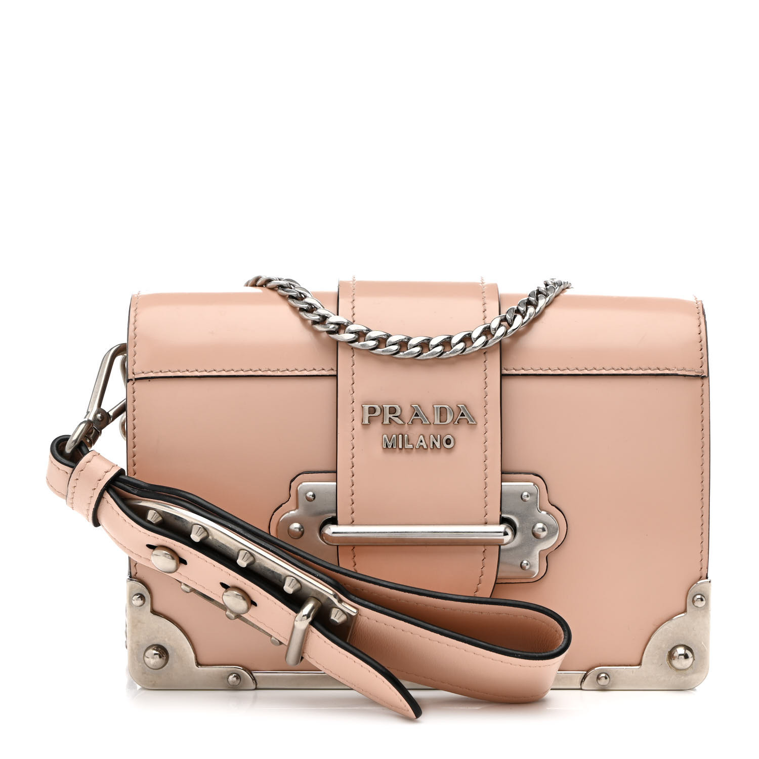 PRADA Spazzolato Soft Calf Cahier Chain Wristlet Clutch