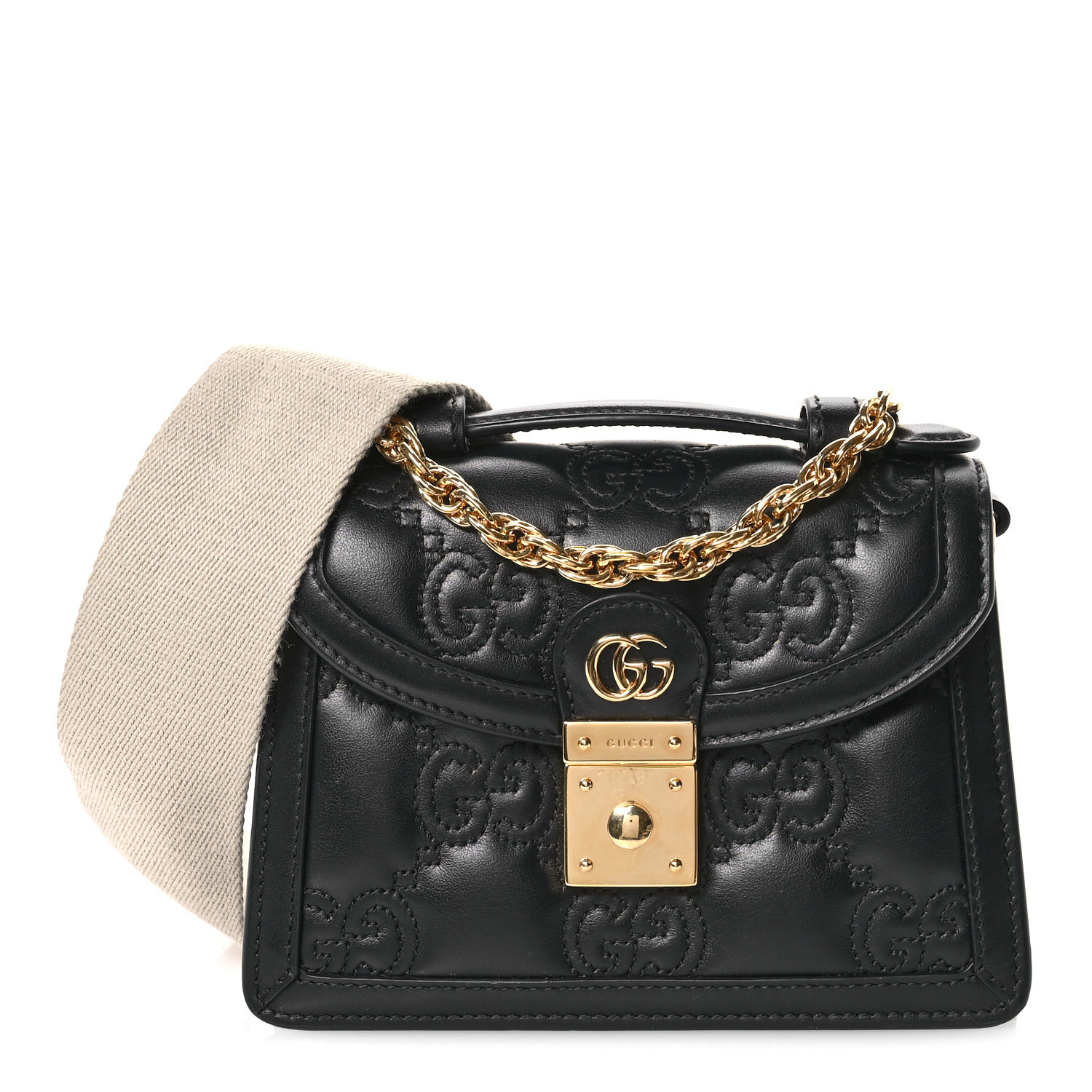GUCCI Calfskin GG Matelasse Mini Chain Top Handle Bag Black