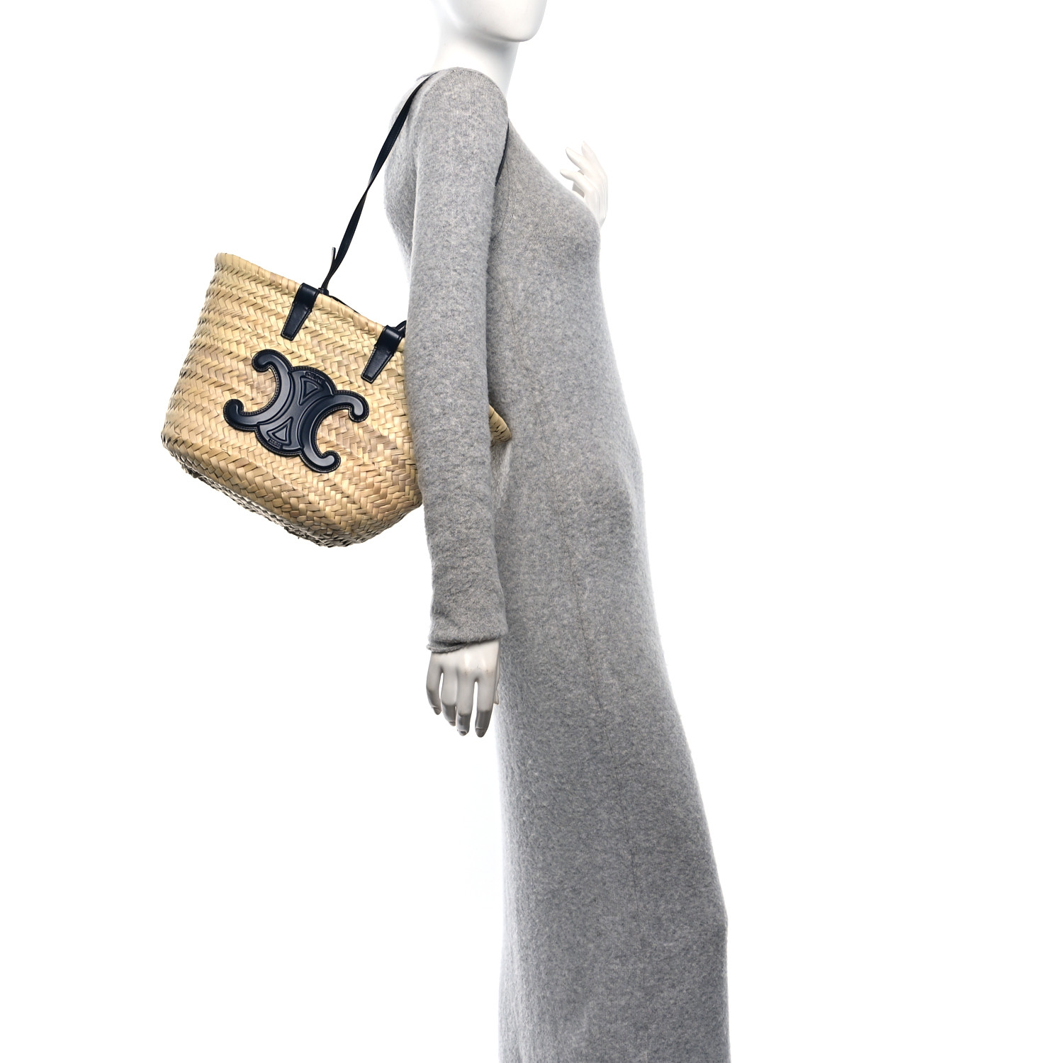 CELINE Raffia Calfskin Triomphe Nano Panier Navy Blue