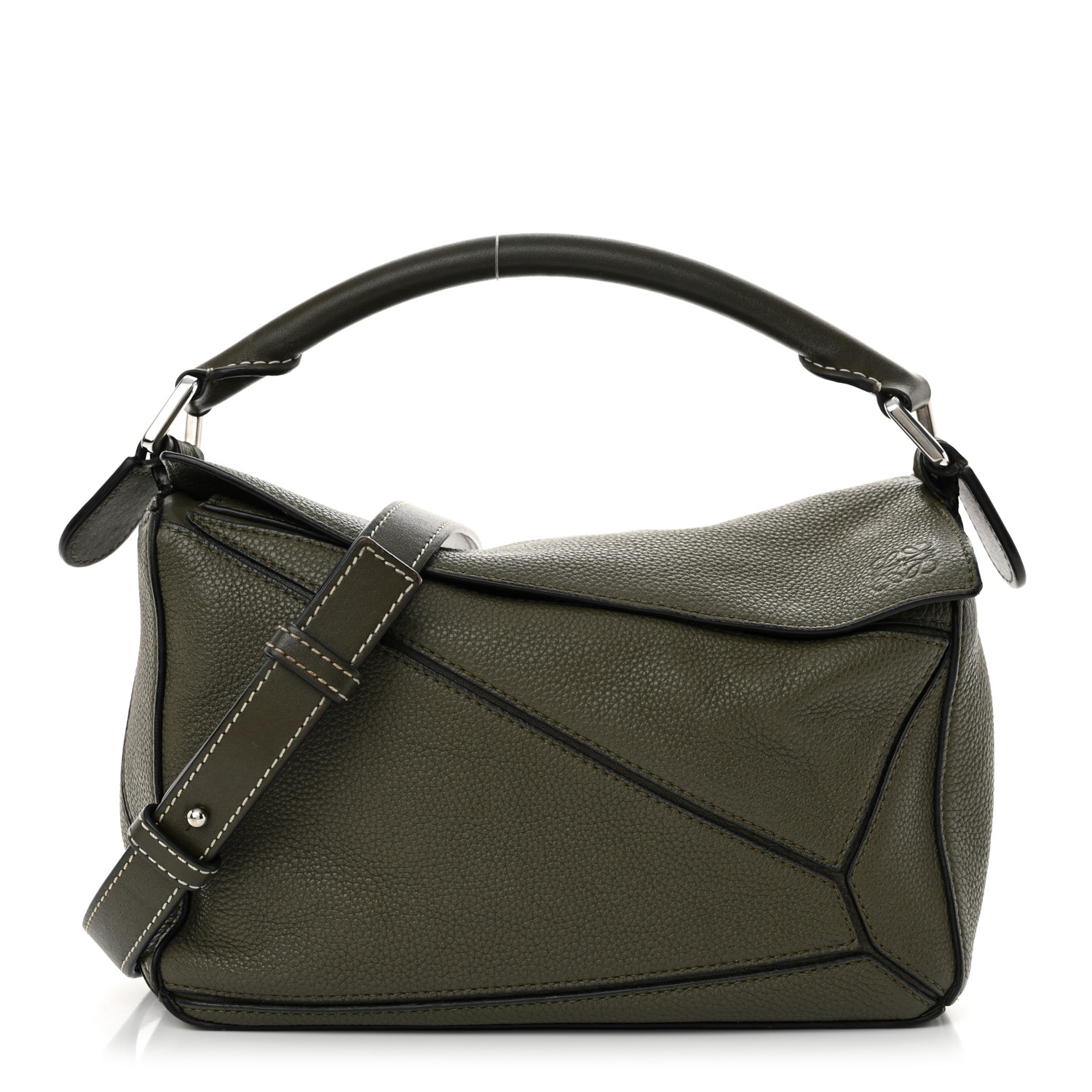 【関税送料込】Loewe Leather Puzzle Shoulder Bag Khaki Green LOEWE Calfskin Small Puzzle Bag Khaki Green 1672863