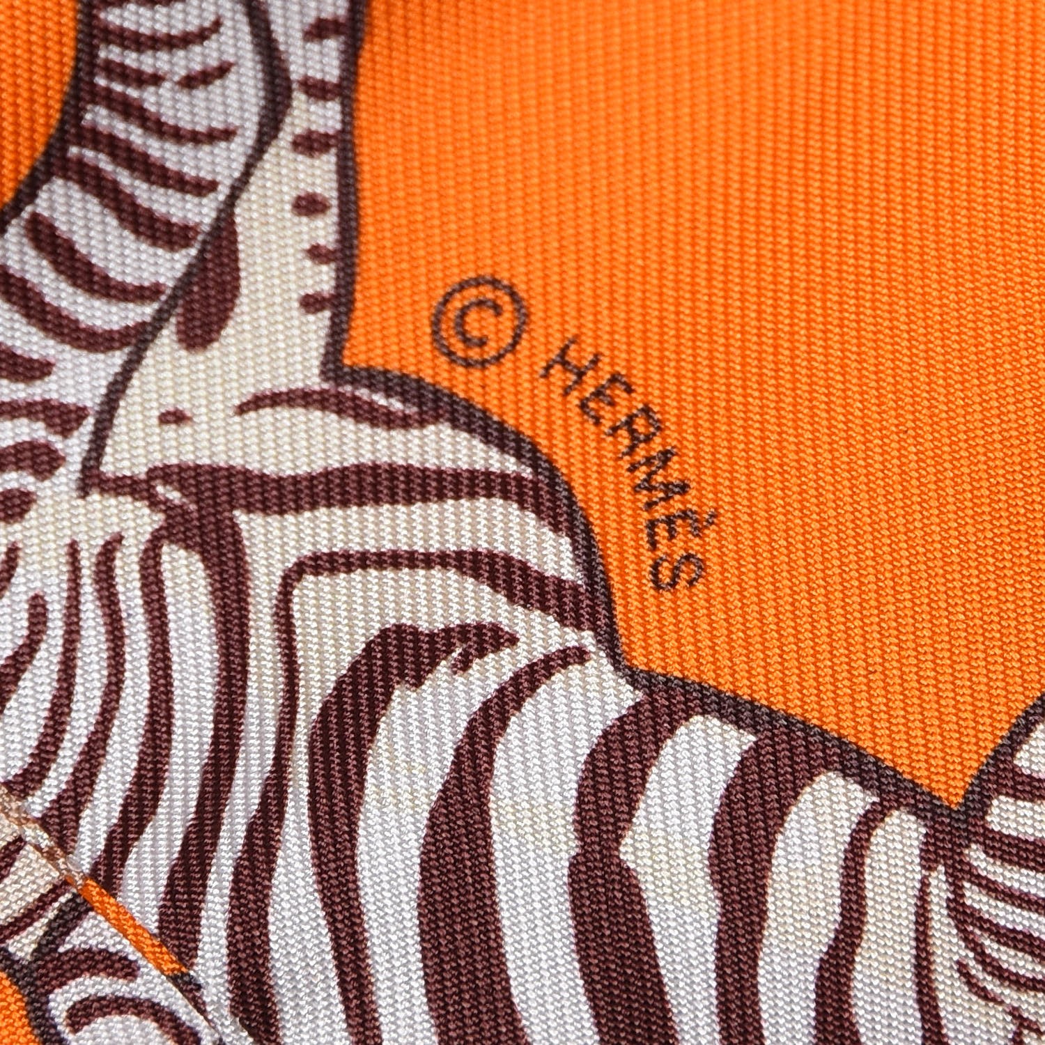 HERMES Silk Les Zebres Twilly Orange Beige Brun 262393